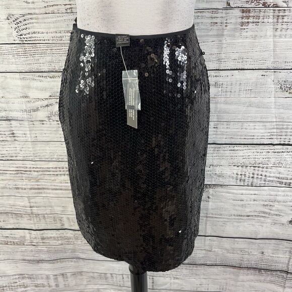 INC International Concepts Skirt size 2 Pet Black Silk Sequins Knee Cocktail - Picture 9 of 10